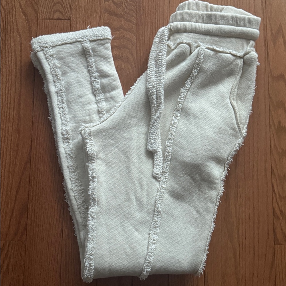 Men's Cream Frayed Jogger Pants